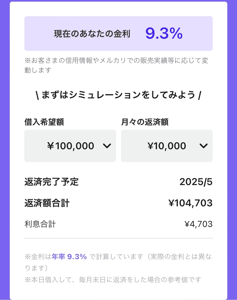 メルペイスマートマネーで取引回数が多いユーザーの金利をシミュレーションした画像